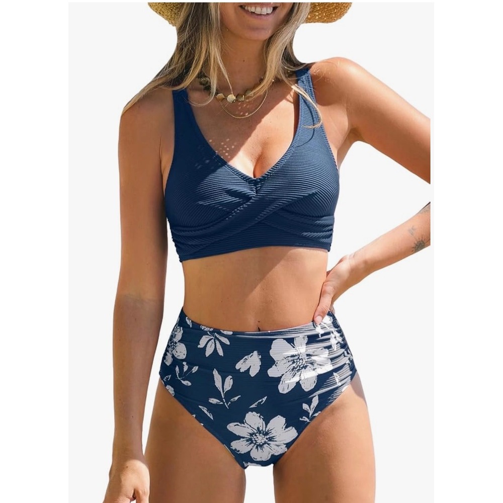 Cupshe Floral Ribbed Bikini Set Medium